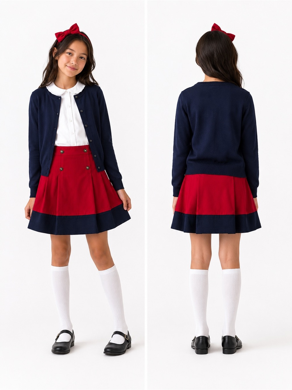 Gymboree Skort Girls 10 Red Navy Blue Pleated School Preppy Button Detail